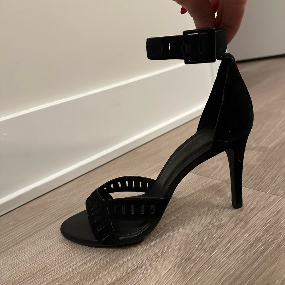 Joie strappy black suede heeled sandal, size 9.5